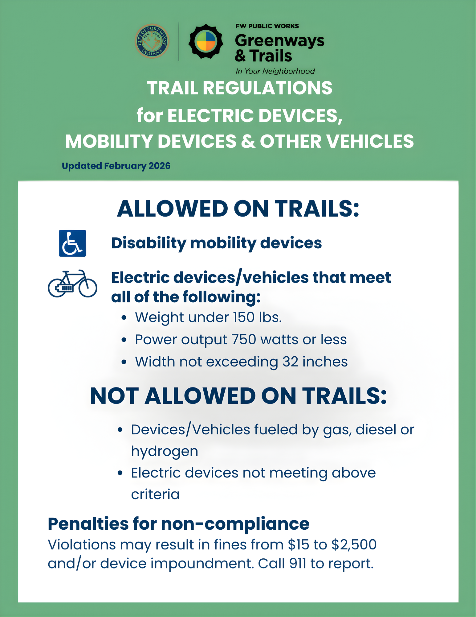 Trail and Sidewalk Ordinance - Electric Devices and Other Vehicles