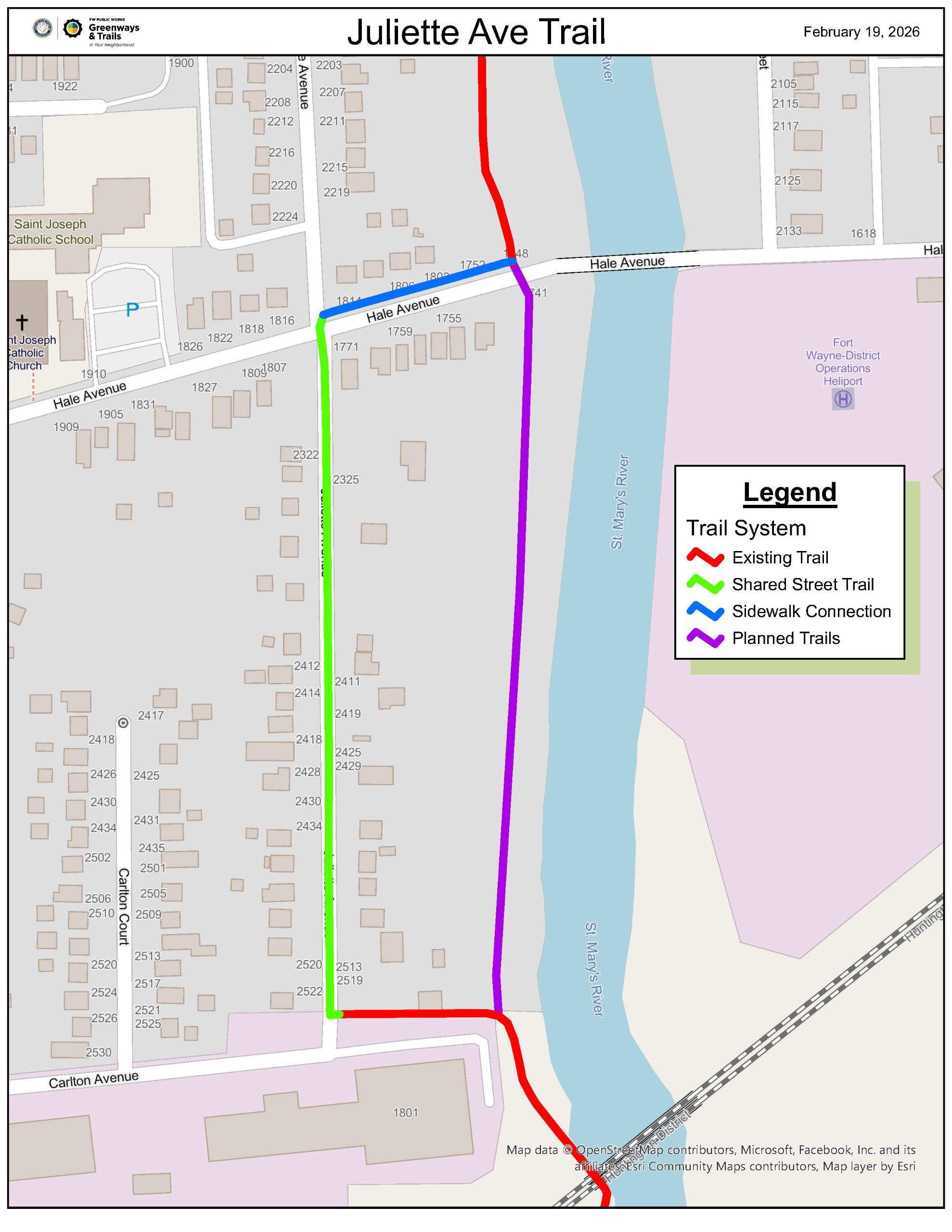 Along Juliette Ave from Hale Ave to Rivergreenway north of Carlton Ave