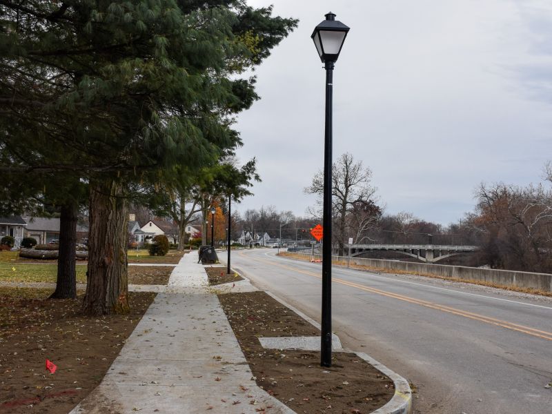 A look at St. Joe River Sidewalk showcasing the new sidewalk, streetlights and driveways