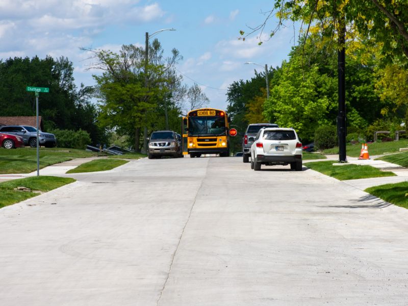 Image shows completed concrete street construction in Westchester neighborhood
