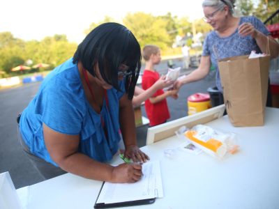 Harvester residents learn how to capture footage of the neighborhood for an upcoming documentary 