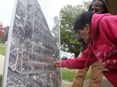 Image a resident giving feedback at a recent Shout Out Fort Wayne event in the Harvester Neighborhood
