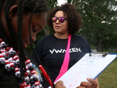 Residents contribute ideas to an upcoming art project in the Fairfield Terrace Belmont neighborhood