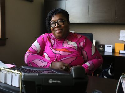 Harvester residents participate in the filming of a documentary about their neighborhood history